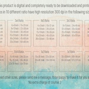 Set of digital prints of 10 pieces of different sizes. Included ratios are 5x7, 2x3, 4x5, 3x4, 11x14, 1x1, 1x2, 3x5, 8x11, 5x6. Custom sizes on your request.