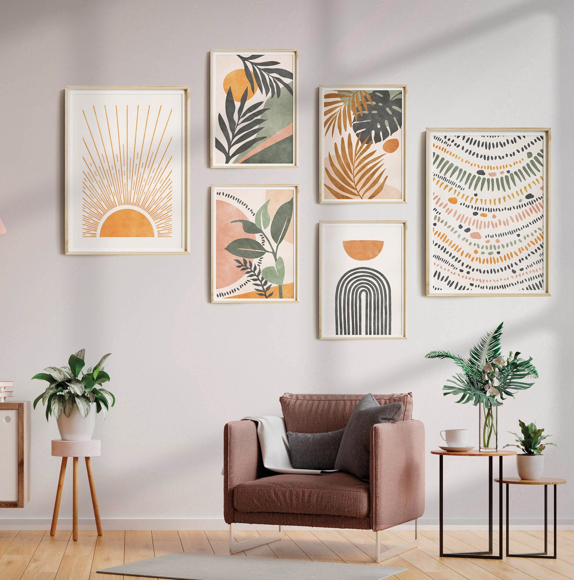 Boho Gallery Wall Set of 6 Prints Wall Art, Printable Wall Art Set ...