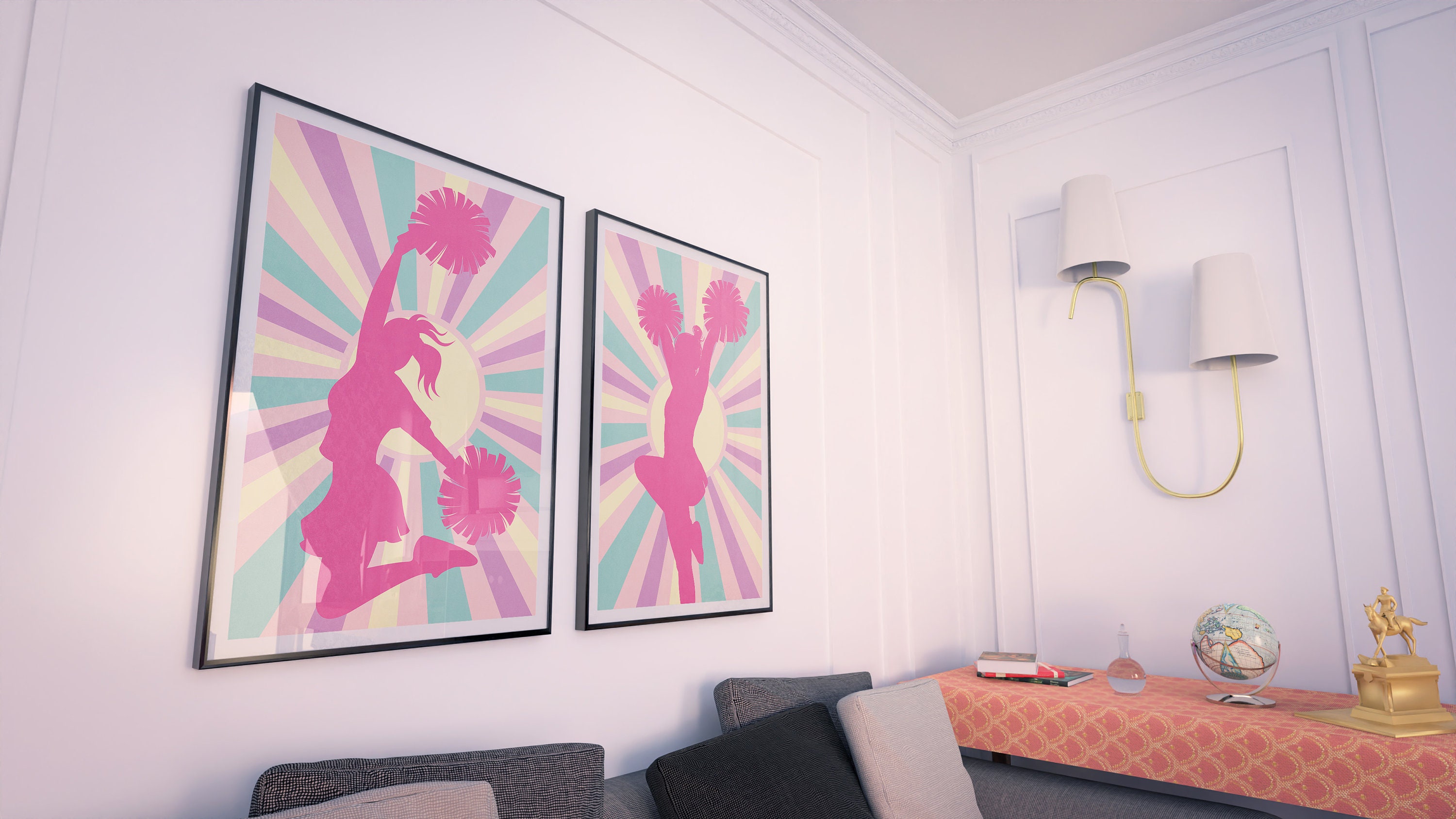 Dorm Room Decor Printable Poster Set of 2 Prints, Pink Cheerleader Wall ...