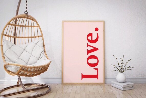 Love Wall Art Printable, Valentines Wall Art Love Poster Print, Pink Art Love Wall Decor Typography Wall Art, Minimalist Love Sign Printable