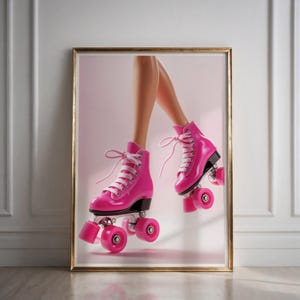 Featuring a fashion doll with bubble gum and roller skates, these pink wall art home decor prints will add a fun and trendy vibe to your room.