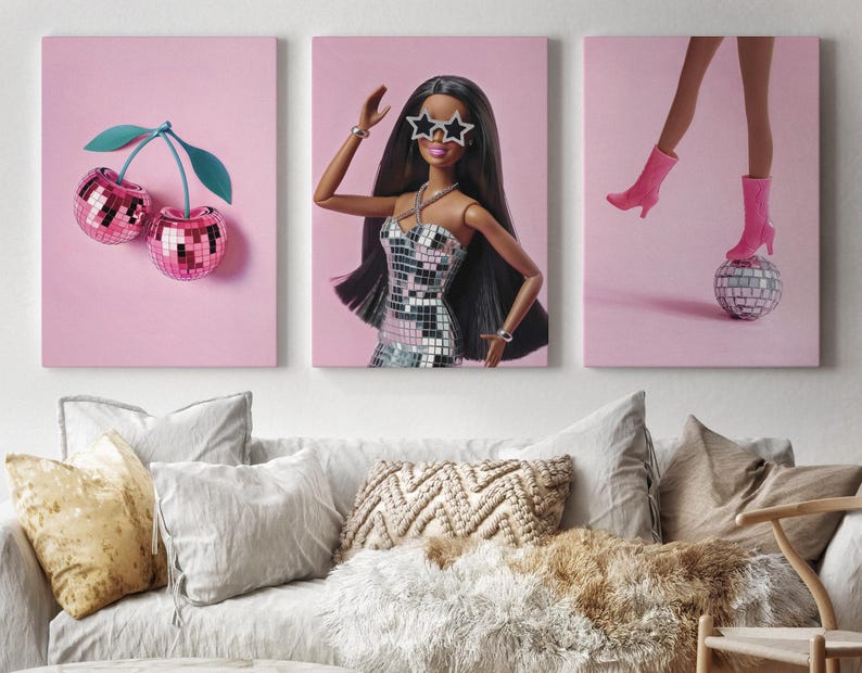 African American fashion doll disco art is modern printable room decor for the bedroom, teen room, dorm room etc.