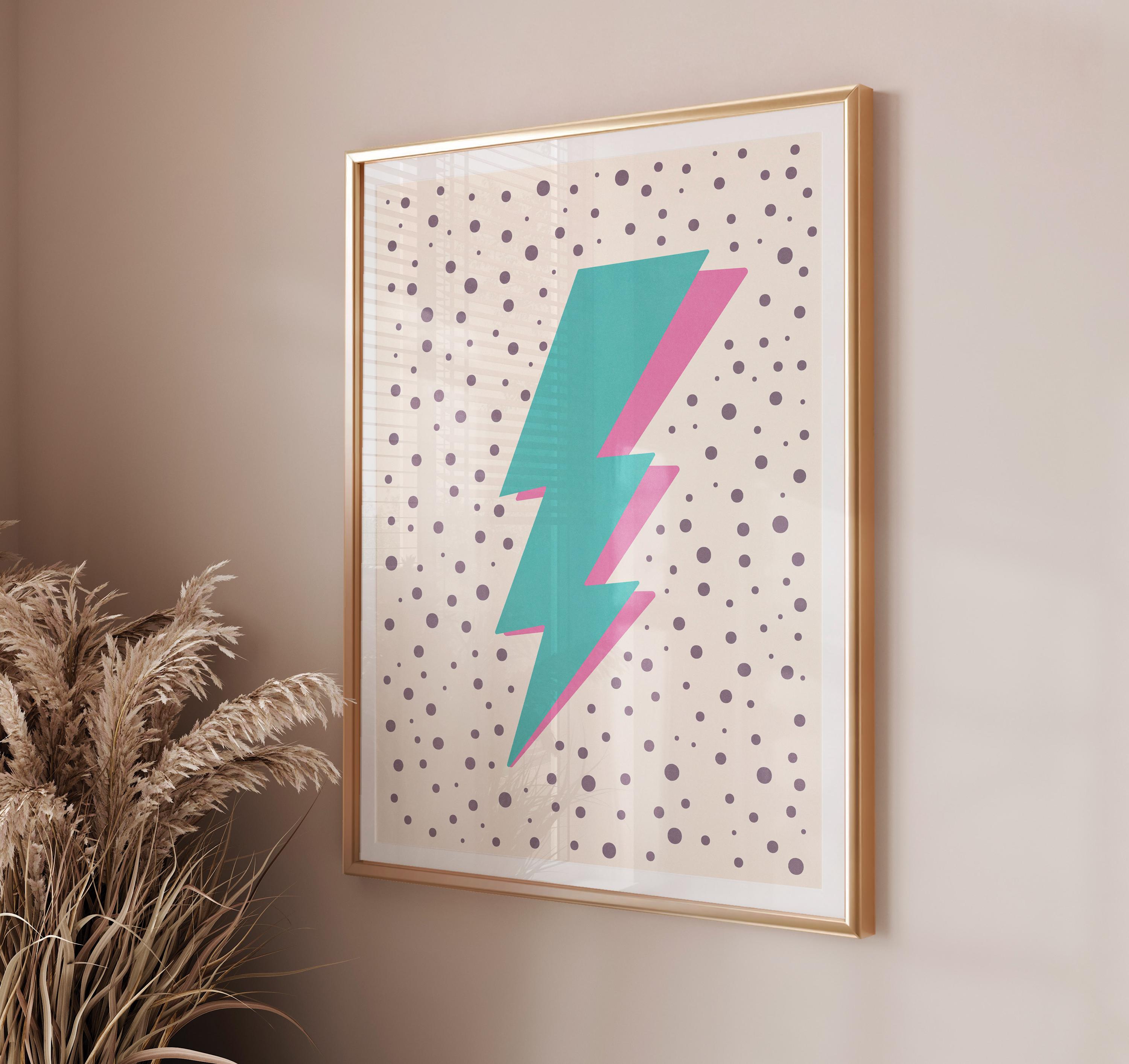 Teen Room Decor Funky Wall Art Turquoise Lightning Bolt Print