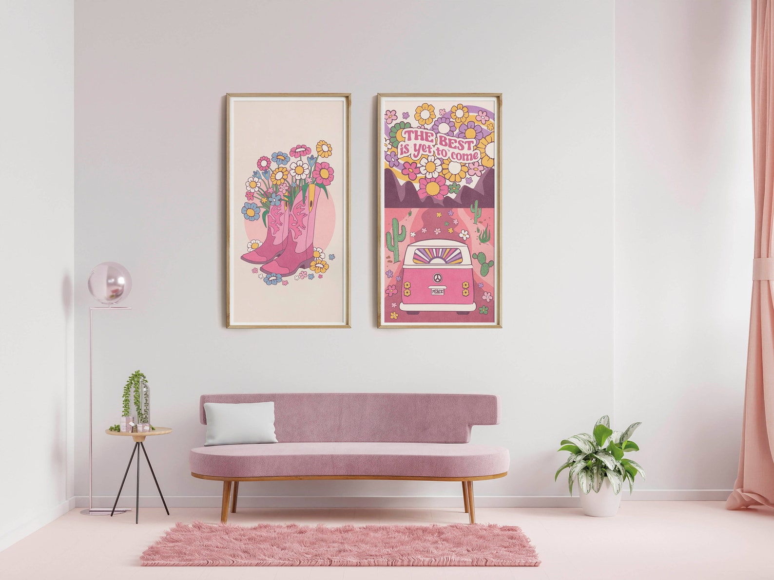 Pink Wall Art Prints Retro Wall Art Prints Set of 2 Trendy Etsy