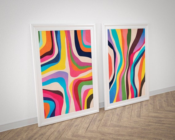 Maximalist Wall Art Prints, Preppy Aesthetic Poster Set Of 2 Fun Wall Art, Trendy Posters Set Of 2 Dorm Room Art, Bright Wall Art Gradient