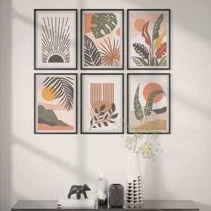 Set of 6 tropical Boho prints is modern neutral printable wall decor for the bedroom, living room, bathroom, kitchen etc.