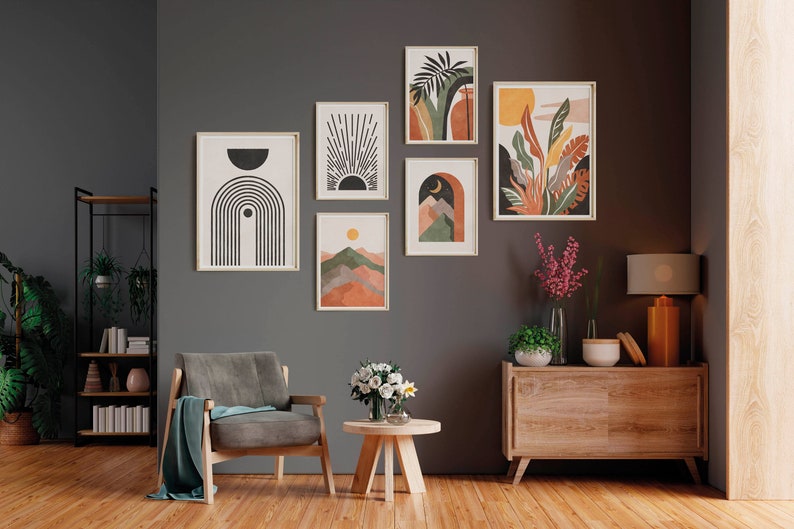 Living Room Art Prints Gallery Wall Set Boho Digital Art, Boho Prints ...