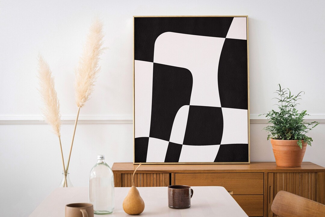 Modern Minimalist Print Art, Abstract Black and White Digital Print ...