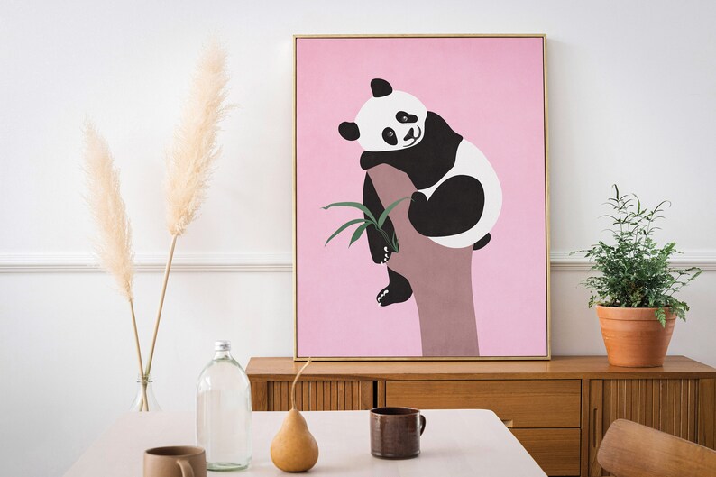 Aesthetic panda poster is modern printable wall decor for the bedroom, teen room, dorm room, nursery, bathroom etc.