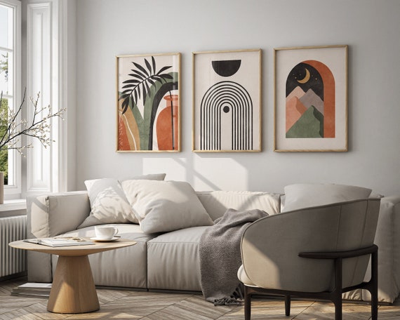 Boho Wall Art Prints Set Of 3 Piece Wall Art Printable, Downloadable Prints Wall Art Set Of 3 Prints Mid Century Art, Living Room Wall Decor