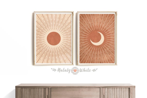 Terracotta Wall Art Set of 2 Prints Sun and Moon Art Print - Etsy