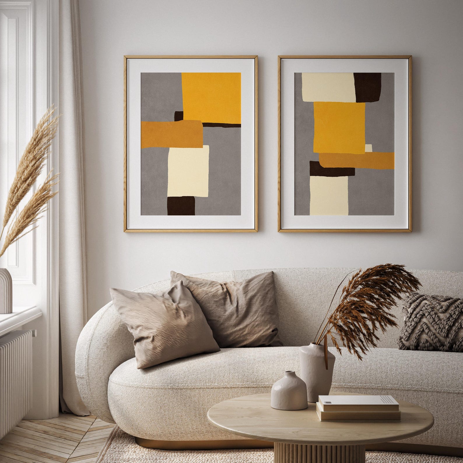 Yellow Abstract Art Set of 2, Wall Art Prints Abstract Downloadable ...