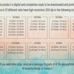 Set of digital prints of 10 pieces of different sizes. Included ratios are 5x7, 2x3, 4x5, 3x4, 11x14, 1x1, 1x2, 3x5, 8x11, 5x6. Custom sizes on your request.