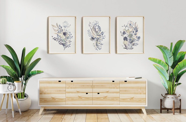 Wildflower Wall Art Botanical Print Set of 3 Plant Wall Art Etsy