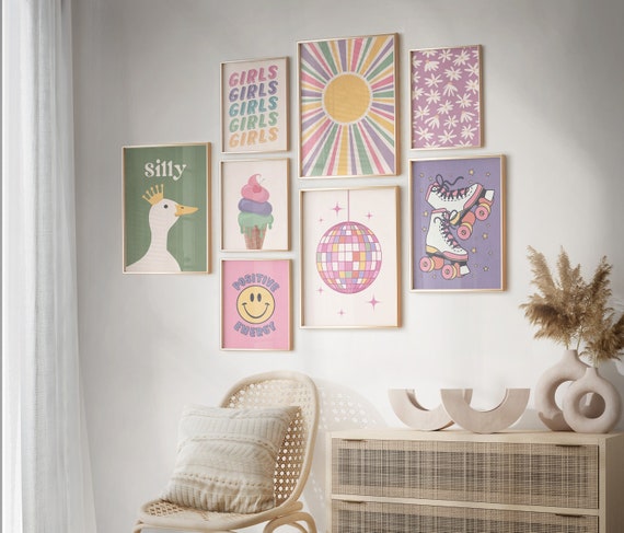 Girly Wall Art Set of 8 Comfort Colors Preppy Prints, Pink And Green Wall Art Bedroom Prints, Pastel Wall Art Funny College Dorm Prints