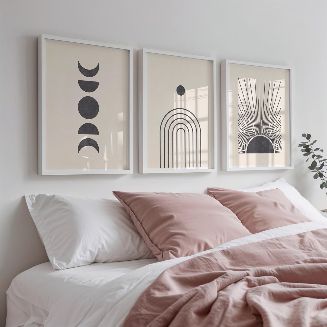 Mid Century Print Set of 3 Boho Printable Art Sun and Moon Modern Art ...