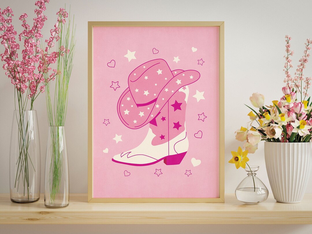 Pink Cowgirl Poster, Cowgirl Wall Art Pink Print, Cowgirl Boots Print ...