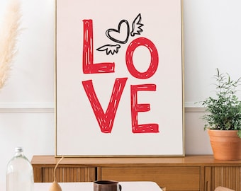 Love wall art poster print, Valentines wall art printable, Valentines day art inspirational sign digital download