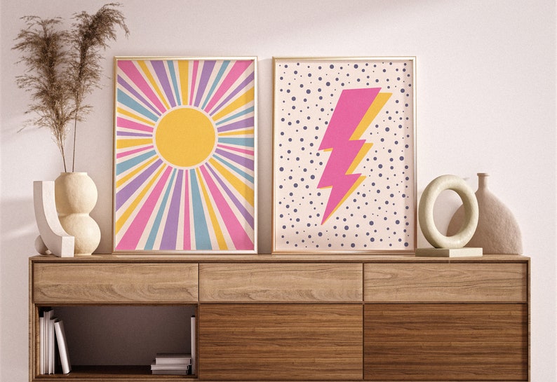 Pink and colorful tones go well with colorful modern interiors and also the print can be a vibrant accent in an interior with midtones.