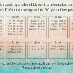 Set of 2 digital prints of 10 pieces of different sizes. Included ratios are 5x7, 2x3, 4x5, 3x4, 11x14, 1x1, 1x2, 3x5, 8x11, 5x6. Custom sizes on your request.