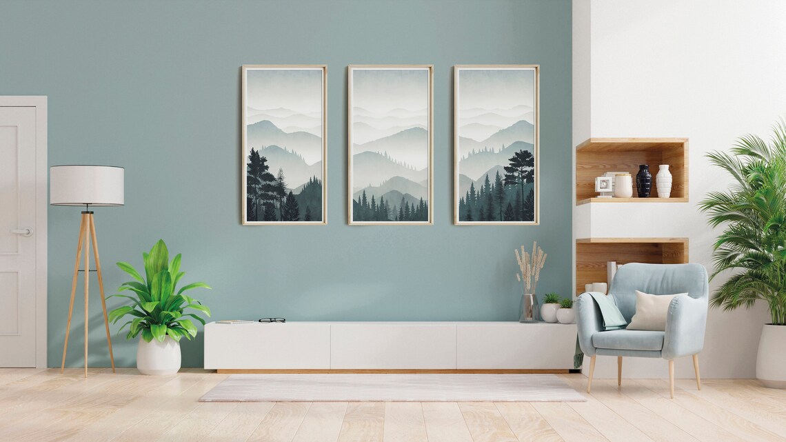 Gray Living Room Art Prints Set of 3 Above Bed Decor Modern Etsy