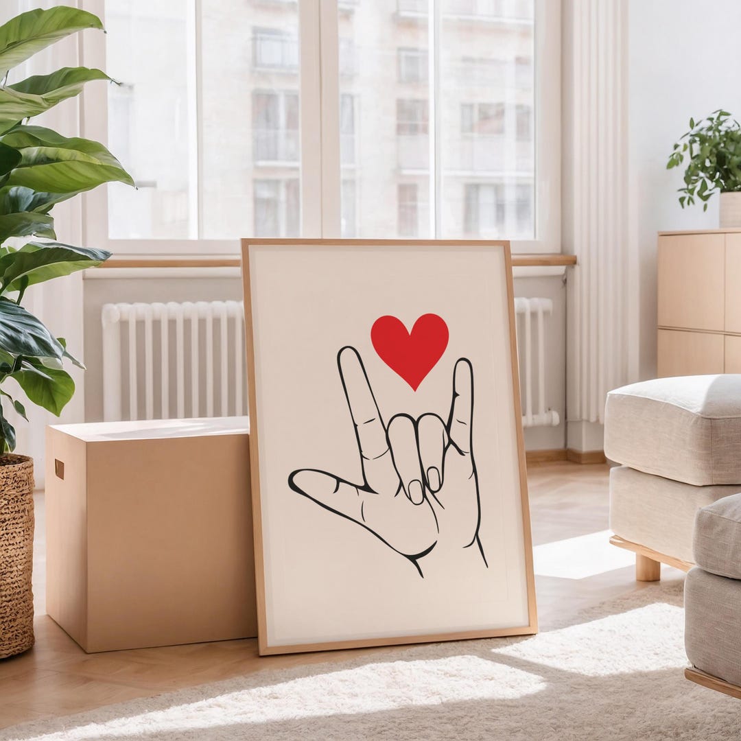 I Love You Sign Language Art Print: Minimalist Red Heart (digital ...