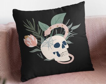 Snake and Skull Pillow, Witchy Pillow, Gothic Pillow, Goth Home Decor, Skull Pillow, Snake Pillow, Witchy Vibes, Witch Aesthetic