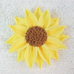 Fondant sunflower.  Set of 6.  Cake or cupcake topper.