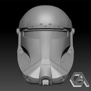 May include: A grey 3D model of a helmet with a visor and a textured surface. The helmet has a series of small circular details on the top.