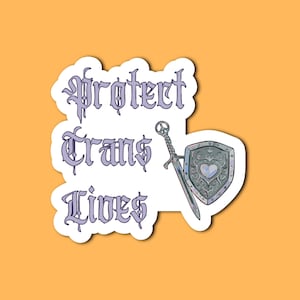 Protect Trans Lives Sticker – Trans Rights Vinyl – Sword and Shield Die Cut – Gothic Fantasy Queer Sticker