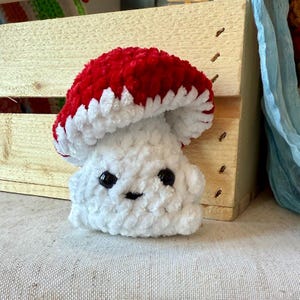 Mushroom Plushie – Handmade Crochet Plush Toy, Cottagecore Red Toadstool Plush, Cute Kawaii Plush Gift, Whimsical Forest Decor