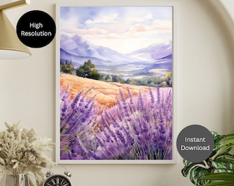 Lavender Field Watercolor Art Print (Digital Download)