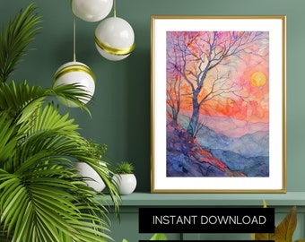 Downloadbare Instant Art Print aquarel zonsopgang