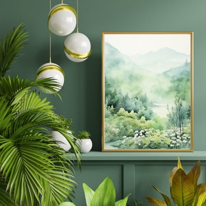 Watercolor Digital Nature Art Print | Sage Green | Greenery | Foliage | Instant Download | Wall Art | Plants | Art Prints | Decor