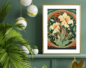 Art Nouveau Floral Art Print: Vintage Botanical Poster (Digital Download)