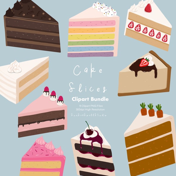 Cake Slice Clipart | Dessert Clipart | PNG | Birthday Cake Clip Art | Baking Clipart | Cake Slices | Rainbow | Carrot | Strawberry