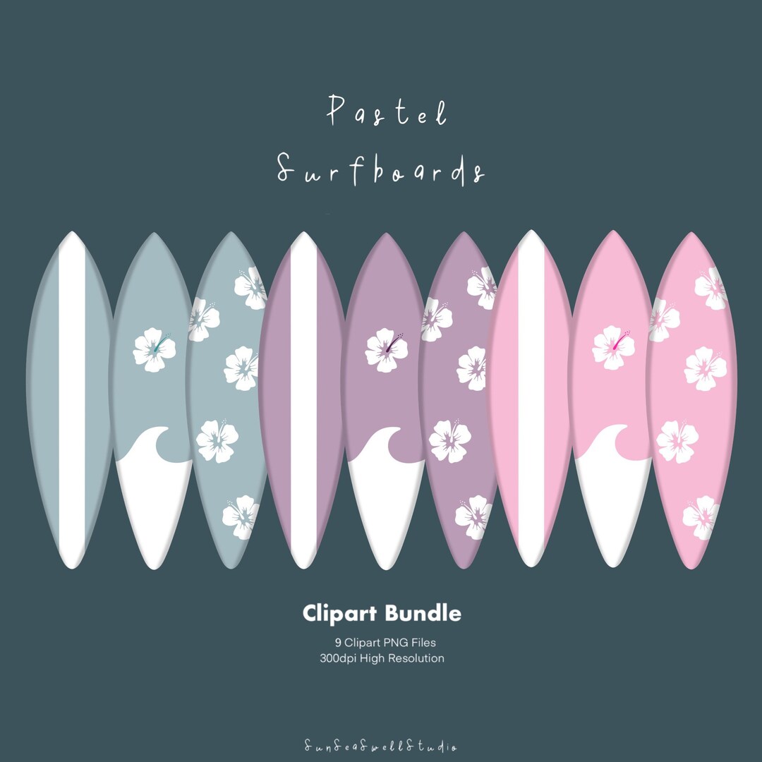 Pastel Surfboard Clipart Hawaiian Surfboard Clipart PNG Etsy