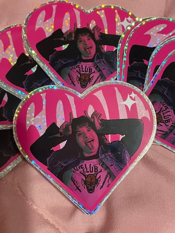 The Metalhead Glitter Sticker /The Freak Pink Eddie The Hero ST Glitter Sticker/ Pink 1980s Sticker Heart