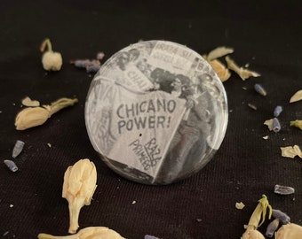 CHICANO ART -pin back button statement