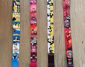 Lanyard with BADGES/90s/Halloween/characters/Badge holder/ Johnny Bravo/ Invader Zim/ Felix the Cat/ Dungeons and Dragons