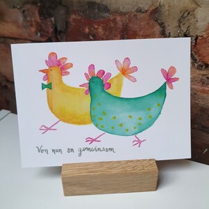Grußkarte zur Hochzeit / Jahrestag - Hühner Von nun an gemeinsam - Aquarell-Druck A6 - Glückwunschkarte