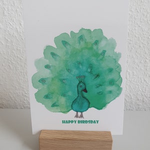 Verjaardagskaart - Wenskaart - Gefeliciteerd - Wenskaart - Vogeldag - Pauw - Aquarelprint A6