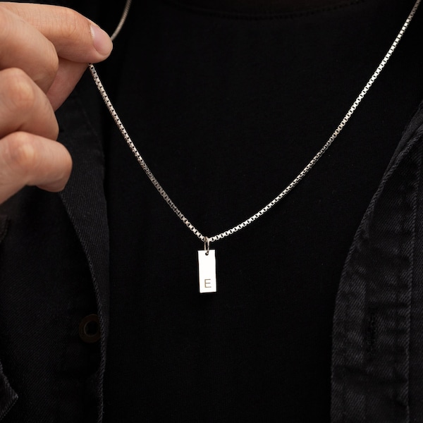 Initial Tag Necklace for Men, Engraved Custom Necklace for Men, Silver Mens Necklace, Mens Bar Necklace, Customized Mens Necklace, Christmas