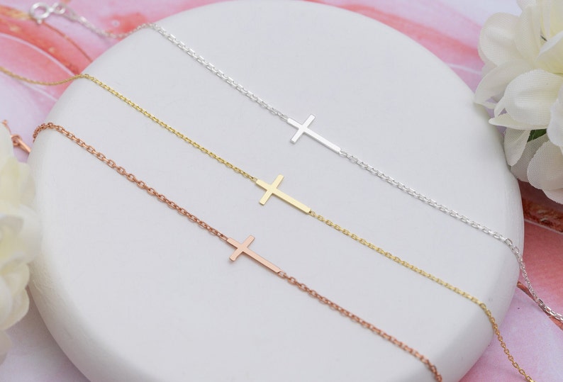 Gold Cross Bracelet, Dainty Cross Bracelet, Cross Jewelry, Personalized Gifts, Mother, Wife, Women, Girls and Childs, Cross, Christmas Gift image 2