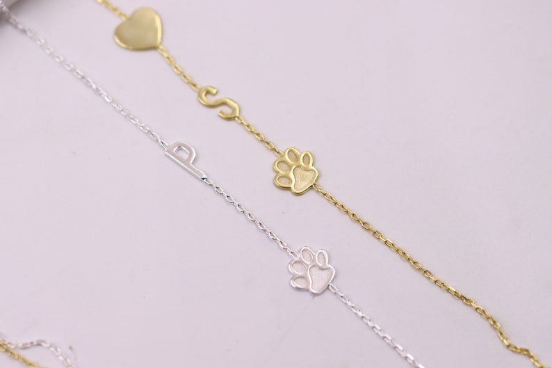 Sideways Paw Necklace, Pet Memorial Gift,Pet Memorial Necklace, Initial Paw Necklace, Pet Memorial Jewelry, Birthday Gift, Dog Necklace image 3