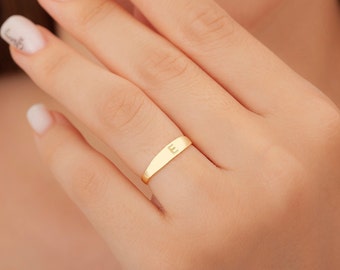 14k Gold Tiny Signet Ring, Bridesmaid Gift, Letter Ring, Dainty Letter Ring, Personalized Ring, Personalized Gifts, Tiny Letter Ring, Gift