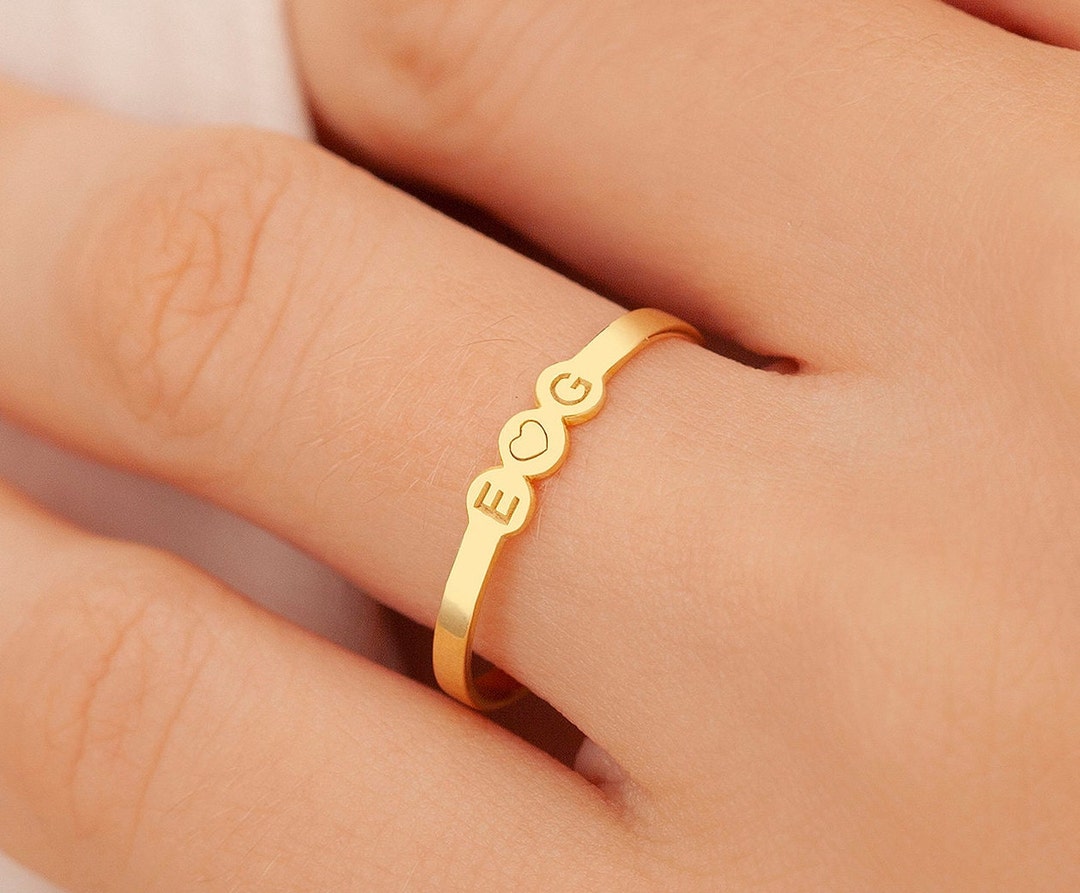 Personalized Letter Ring, Dainty Tiny Ring, Custom Letter Ring ...