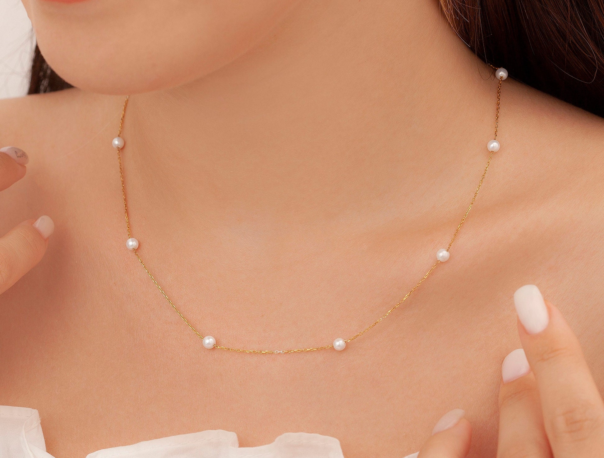 Gold Plated Small Pearl Studded Chain
