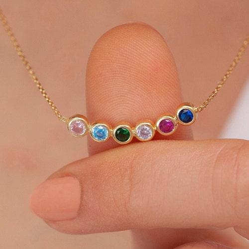 14K Solid Gold Family Birthstone Necklace, Personalized Gifts, shops Mothers Day Gift, Gift for Her, Birthstone Necklace, Birthstone Gifts
