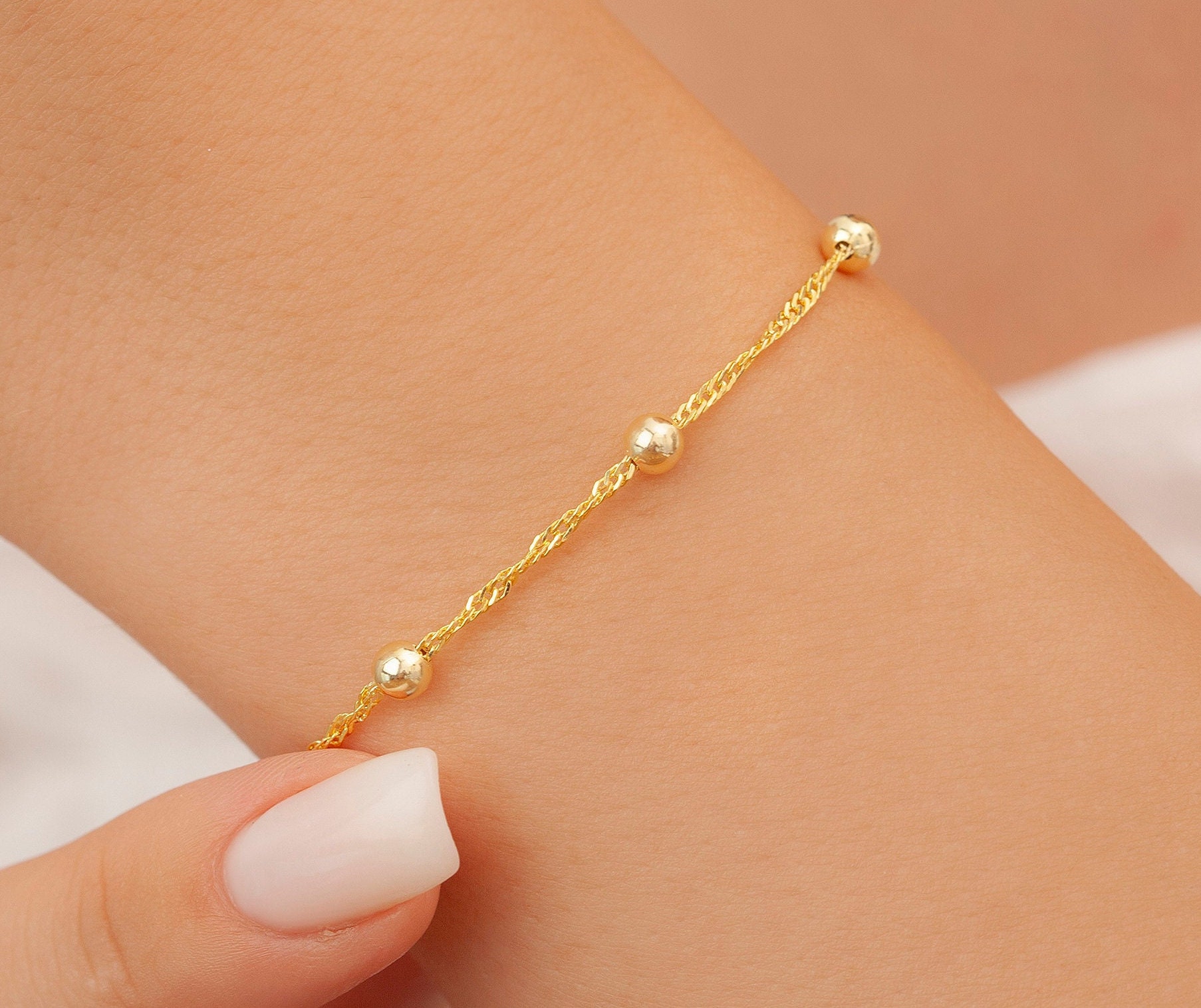 Gold Bracelet for Woman Gold Satellite Chain 18k Gold Ball - Etsy